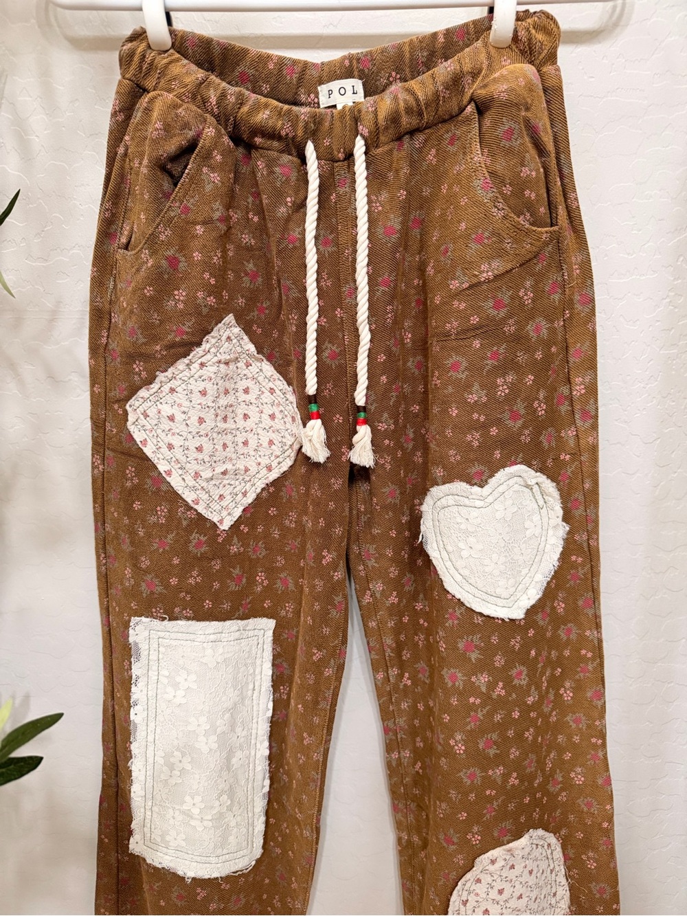 NWT POL Boho Patchwork Wide-Leg Pants in Brown - Picture 6 of 9